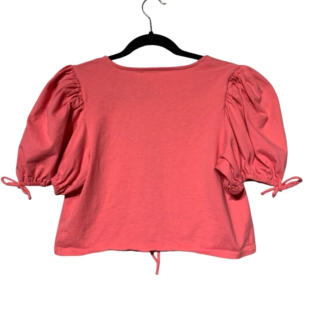 Free People Kitty Tie Front‎ Crop Top Puff Sleeve Pink Romantic M